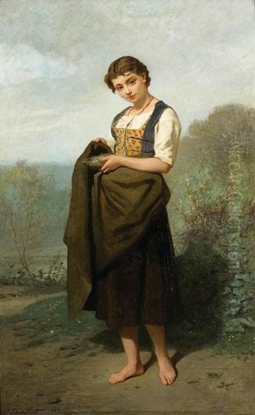 Jeune Fille Tenant Un Nid Oil Painting by Jules Cornilliez Cornilliet