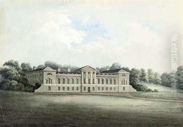 View Of Woburn Abbey, Bedfordshire Oil Painting by Hubert Cornish