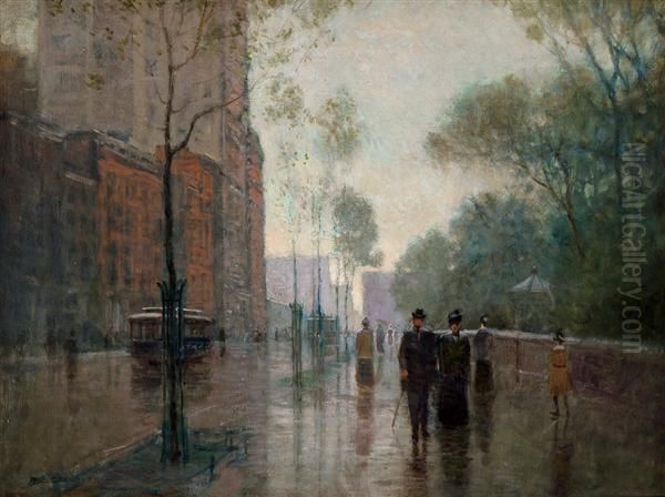 A Rainy Day In New York Oil Painting by Paul Cornoyer