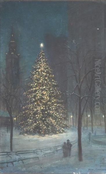 Christmas In Madison Square Park Oil Painting by Paul Cornoyer