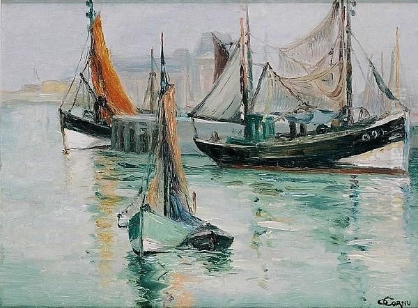 Harbour Scene, Le Havre Oil Painting by Oscar Cornu