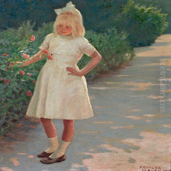 A Young Girl In The Summertime At Skagen Oil Painting by Poul Corona