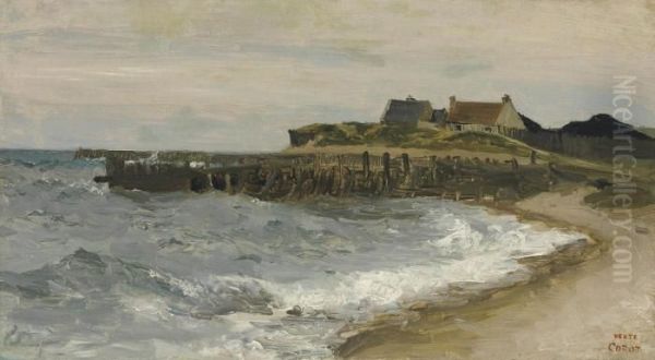 Grosse Mer A Sainte-adresse Oil Painting by Jean-Baptiste-Camille Corot