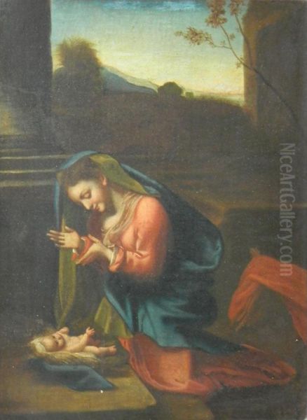 The Virgin Adoring The Christ Child Oil Painting by Correggio, (Antonio Allegri)