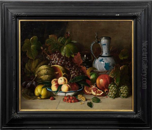 Grosesfruchstestillleben Mit Fayencekrug Oil Painting by Josef Correggio