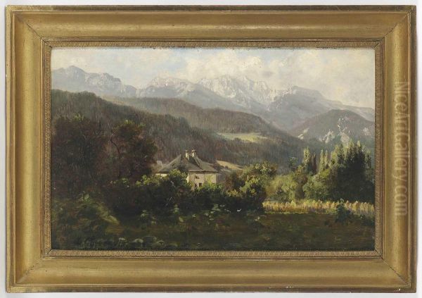 Bayerische Alpenlandschaft Oil Painting by Ludwig Correggio