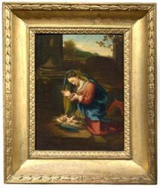 Vergine In Adorazione Del Bambino Oil Painting by Max Correggio