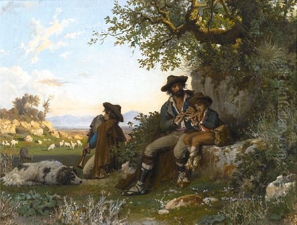 Musicians In The Roman Campagna Oil Painting by Arnoldo Corrodi