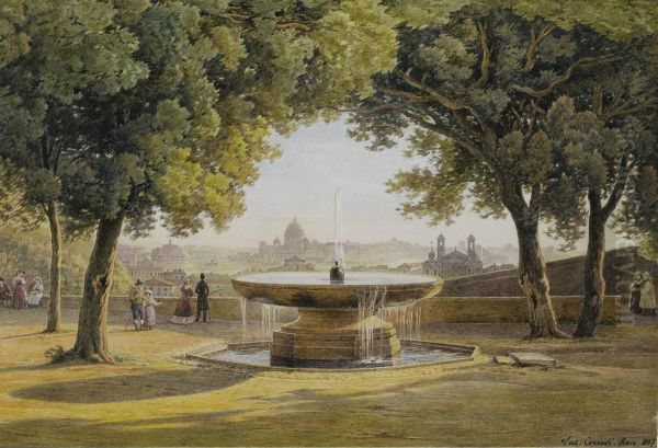 View Of Rome From The Fountain Of The Villa Medici Oil Painting by Salomon Corrodi