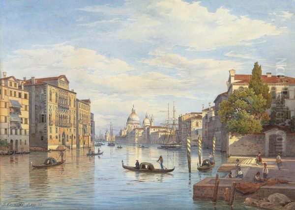 The Grand Canal And The Basilica Of Santa Maria Della Salute, Venice Oil Painting by Salomon Corrodi