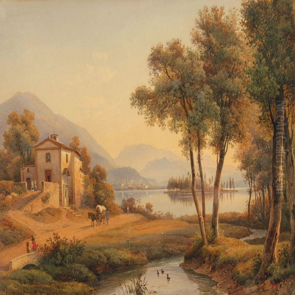 View From The Como Lake Oil Painting by Salomon Corrodi