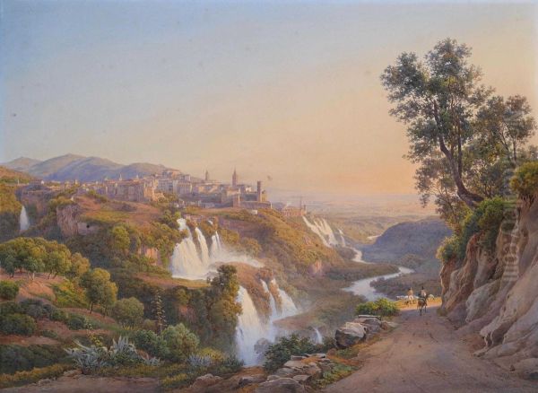 Veduta Di Tivoli Con Le Cascatelle E La Villa Di Mecenate Oil Painting by Salomon Corrodi