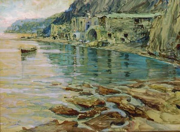 A Mediterranean Bay At Sunset Oil Painting by Giacinto Corsi Di Bognasco