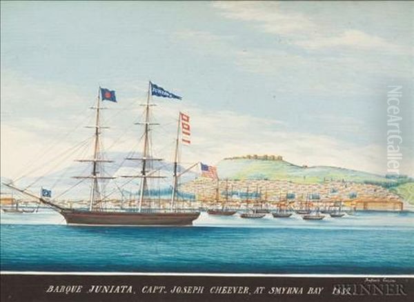 Barque Juniata, Capt., Joseph Cheever, At Smyrna Bay1852 Oil Painting by Raffael Corsini