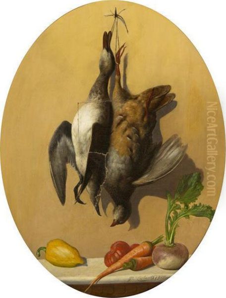 Still Life With Game Hens Oil Painting by D. Corta