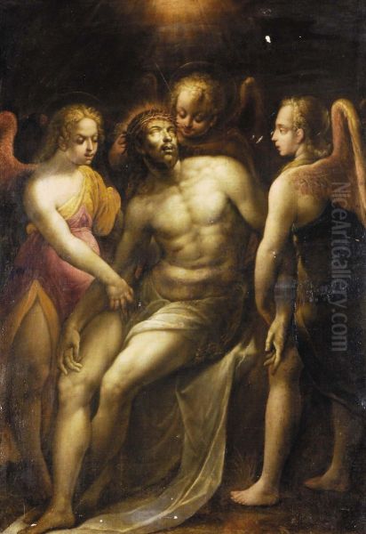 Cristo Con Angeli Oil Painting by Cesare Corte