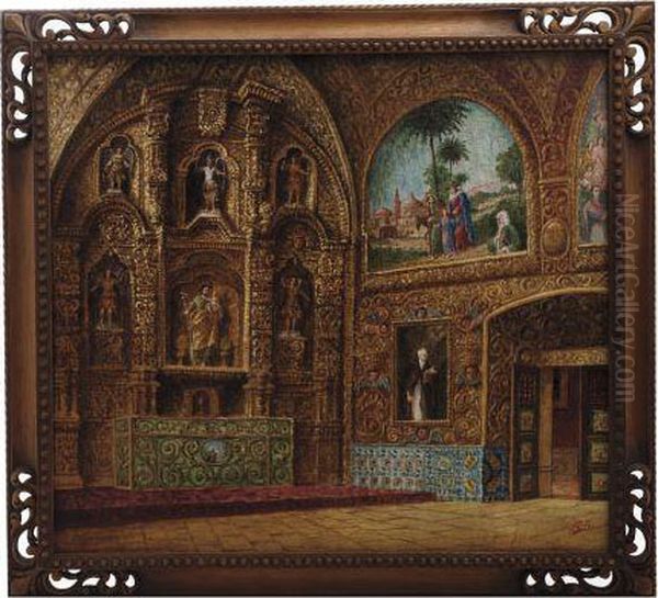 Interior De La Iglesia De Tepozotlan Oil Painting by Cortes