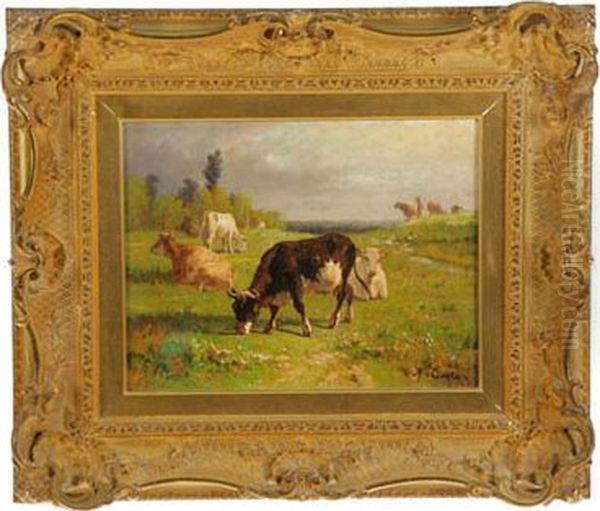 Landscape With Cattle Oil Painting by Andre Cortes