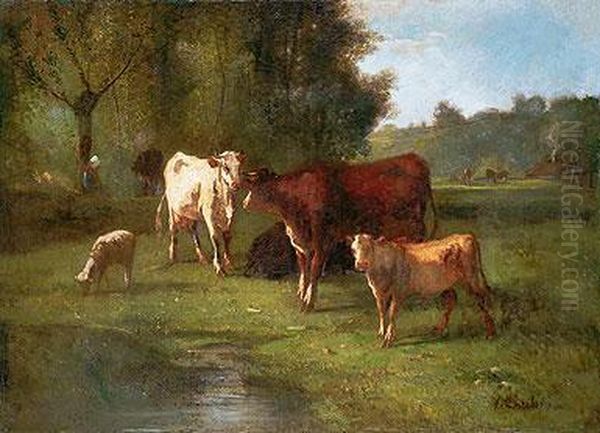 Paisaje Con Vacas Oil Painting by Antonio Cordero Cortes