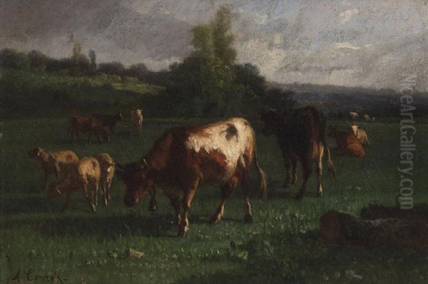 Cows And Sheep In A Pasture Oil Painting by Andres Cortes Yaguilar