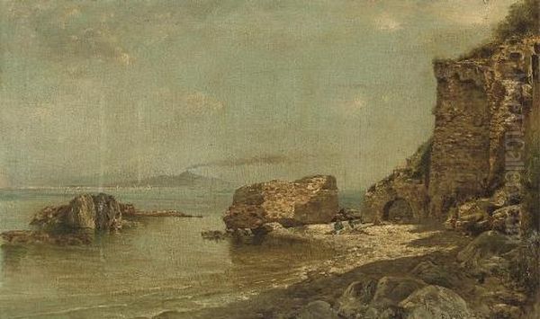 A Picnic By The Ruins, Vesuvius Beyond Oil Painting by Edoardo Cortese