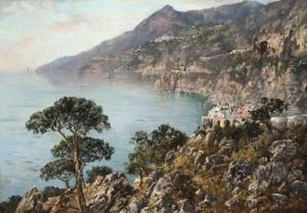 Blick Auf Die Kuste Von
 Amalfi. Oil Painting by Edoardo Cortese