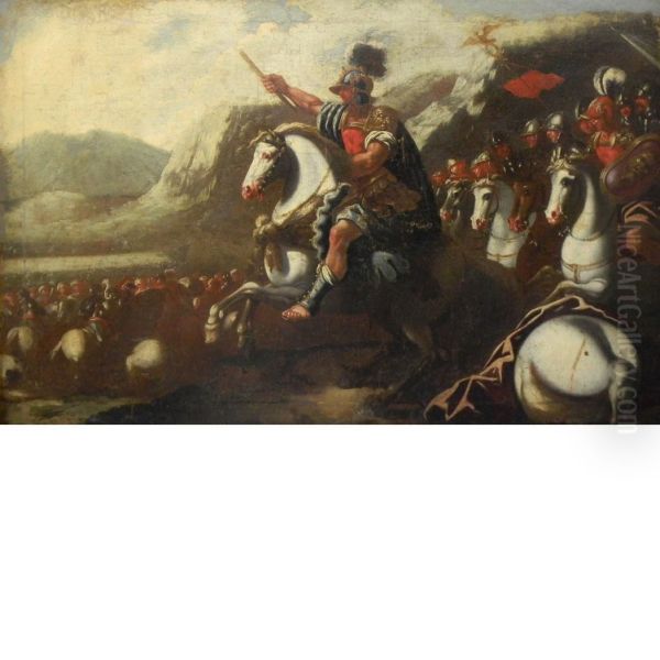 Roman Battle Scene Oil Painting by Guglielmo Cortese Il Borgognone