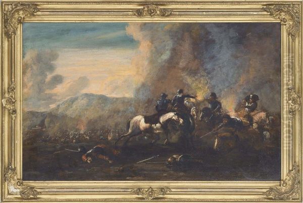 Cavalry Skirmish Oil Painting by Guglielmo Cortese Il Borgognone