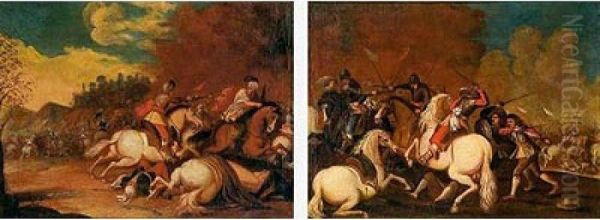 Batalla Ecuestre Oil Painting by Guglielmo Cortese Il Borgognone