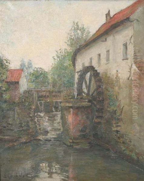 The Watermill Oil Painting by Leon Corthals