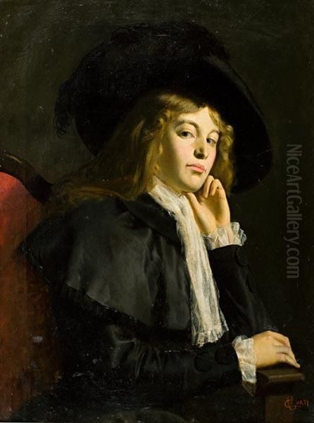 Ritratto Di Gentildonna Con Cappello Di Piume Oil Painting by Camillo Corti