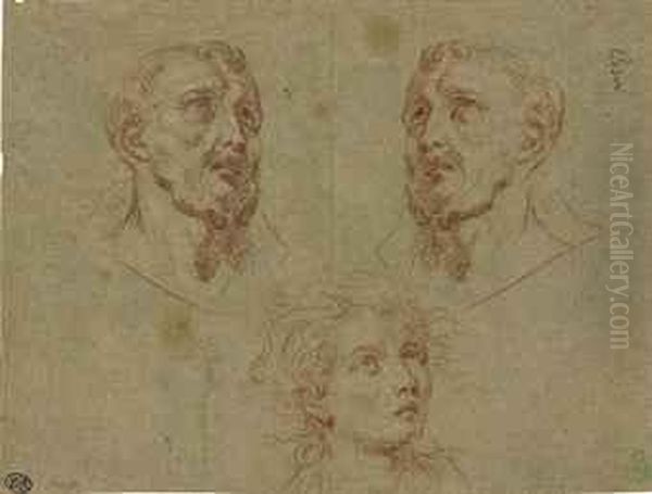 The Heads Of Two Monks And A Young Boy Oil Painting by Domenico Corvi