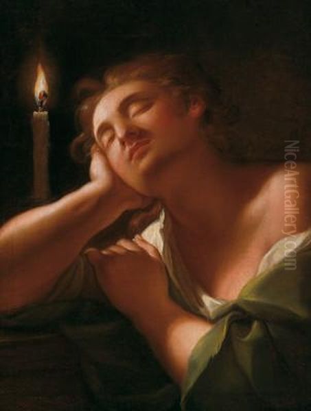 Domenico Corvi Giovinetto Dormiente Alla Luce Di Una Candela Oil Painting by Domenico Corvi