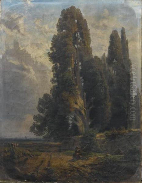 Paesaggio Con Viandante Nei Pressi Di Villa Este A Tivoli Oil Painting by Giovanni Corvini