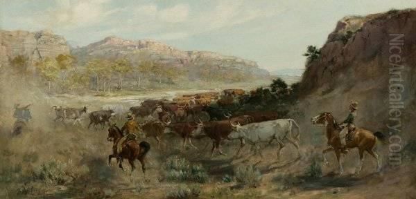 For The Roundup (?) Oil Painting by Charles Abel Corwin