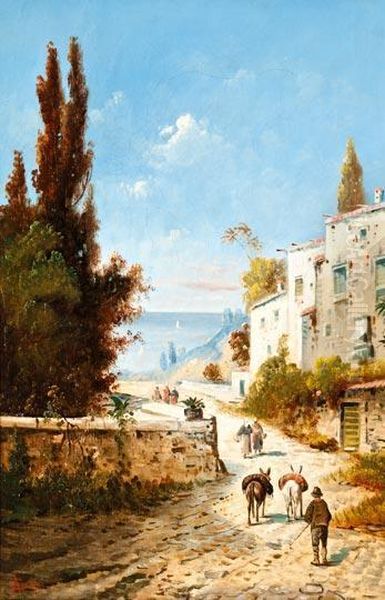 Mediterran Varosreszlet Oil Painting by Angelo Costa