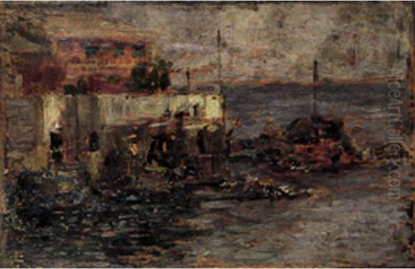 Il Mare Mosso, Recto; Marina, Verso Oil Painting by Angelo Costa