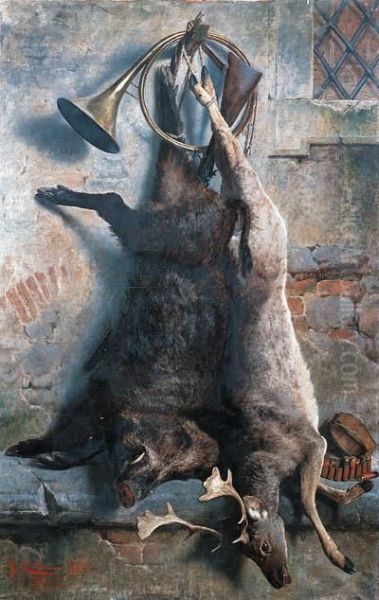 A Larder Still Life With A Wild Boar And A Stag Oil Painting by Pietro Costa