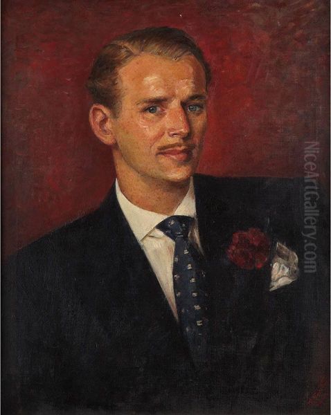 Portrait Of Douglas Fairbanks, Jr. Oil Painting by Tino Costa