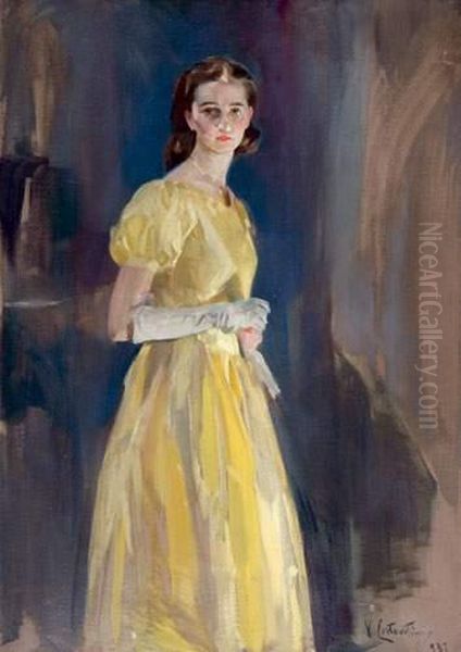 Depart Pour Le Bal, Portrait De Mademoiselle Bardy Oil Painting by Virgilio Costantini