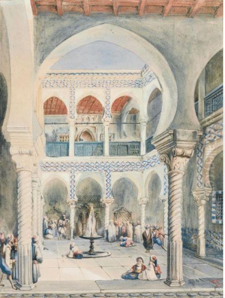 Reception Au Palais Djenina A Alger Oil Painting by Pascal Coste