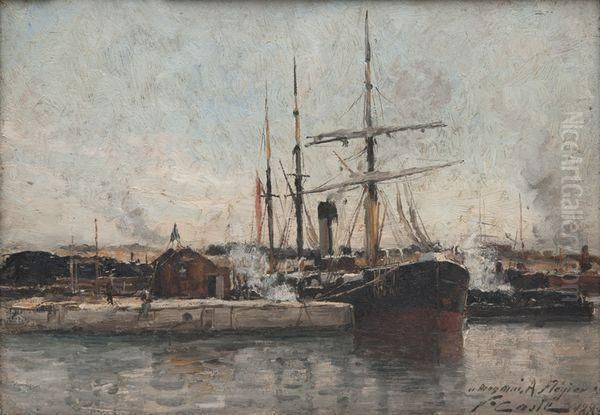 Vue D'un Port Oil Painting by Victor Coste