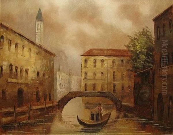 Pair Of Venetian Scenes Oil Painting by Valentine J. Costello