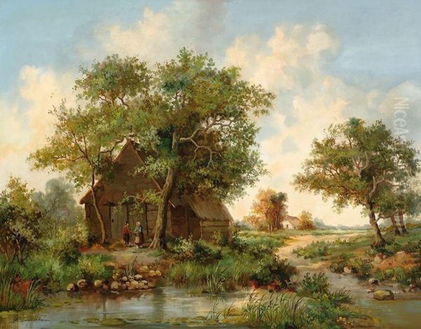 Landscape In Twente Oil Painting by Jan Herman Coster