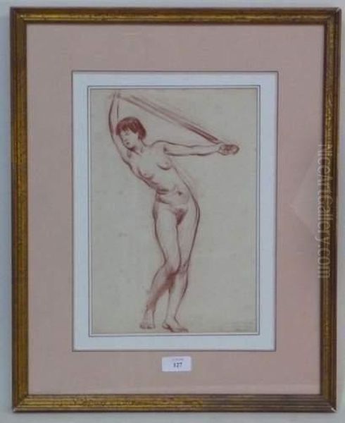 Femme Nue Tenant Une Echarpe Oil Painting by Andre Eugene Costilhes