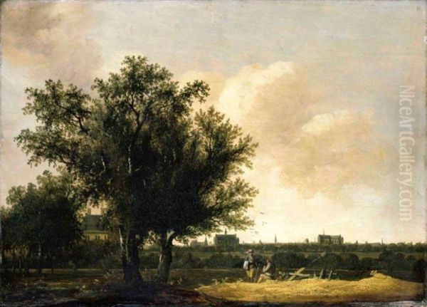 A View Of Leiden, With Figures Resting In The Foreground Oil Painting by Pieter Cosyn