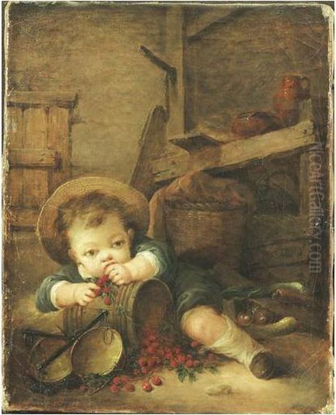 Jeune Garcon Mangeant Des Cerises Oil Painting by Francois Cotibert