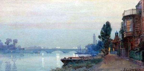 King Edward Vii Bridge, Kew Oil Painting by Frederick George Cotman