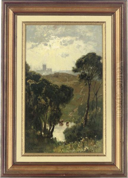 Canterbury From The Downs Oil Painting by Frederick George Cotman