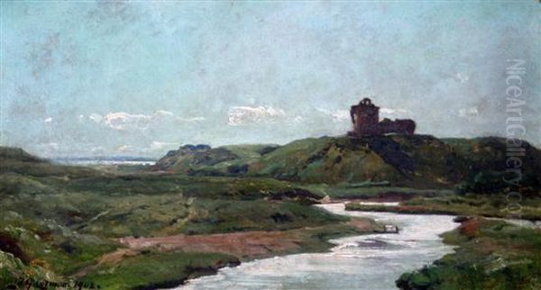 Estuary Scene With Ruins Oil Painting by Frederick George Cotman